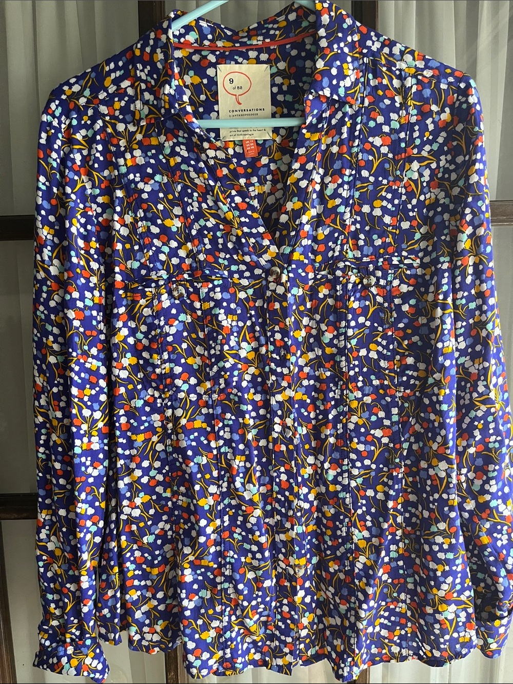 Anthropologie 8 Blue Floral Button-Down Shirt  Conversations 9 of 52